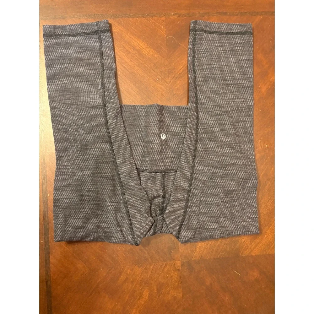 Lululemon High Rise Crop Leggings‎ Gray Black Space Dye Textured Yoga Pants 21in